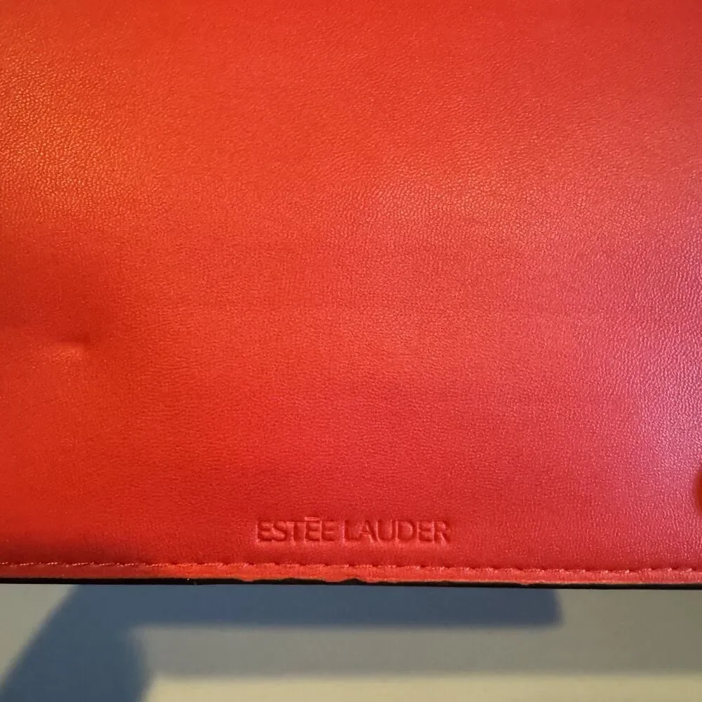 Estée Lauder Cosmetic Travel Organizer Red Vegan Leather Snap Clutch 9x5 Bag